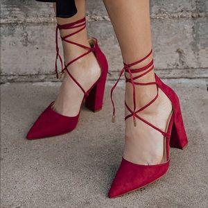 Wine suede lace-up Heels